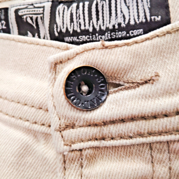 Social Collision Rude By Lip Service Jeans Men's 32x32 Beige Straight Leg Preppy - Picture 4 of 8